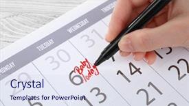  Presentation with baby in womb - PPT layouts having woman writing text baby today background and a sky blue colored foreground