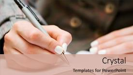  Presentation with writing - Colorful presentation theme enhanced with woman writing backdrop and a coral colored foreground