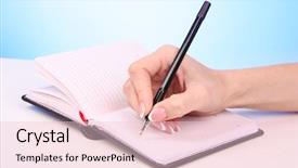  Presentation with hand holding pencil - Presentation theme having woman writting hand with pencil background and a lemonade colored foreground