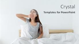  Presentation with being a single woman - PPT theme having woman yawning on the bed background and a sky blue colored foreground