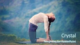  Presentation with yoga - Presentation theme having woman yoga instructor doing camel background and a ocean colored foreground