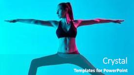  Presentation with warrior woman - Audience pleasing presentation theme consisting of woman-yoga-virabhadrasana-warrior-position backdrop and a teal colored foreground