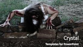  Presentation with zombie - PPT theme enhanced with woman zombie crawls out toward background and a dark gray colored foreground