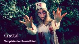  Presentation with walking dead - Slides enhanced with woman zombie walking dead outdoors background and a wine colored foreground