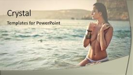  Presentation with beautiful fresh leaves water drops - PPT layouts consisting of womans breast - beautiful naked woman background and a  colored foreground