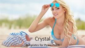  Presentation with glasses - Slide set featuring womans breast - young pretty woman in bikini background and a  colored foreground