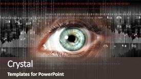  Presentation with cyber security eye - Slide set consisting of roasted lamb leg with potatoes rice and salad with fresh vegetables background and a gold colored foreground