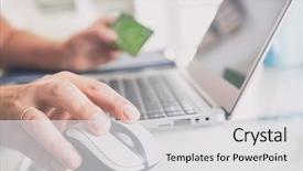  Presentation with credit card - Colorful slide deck enhanced with woman's hand holding credit backdrop and a light gray colored foreground