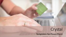  Presentation with credit card - Slide deck featuring woman's hand holding credit background and a coral colored foreground