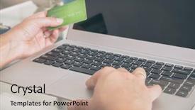  Presentation with online payment - Amazing slides having woman's hand holding credit backdrop and a mint green colored foreground