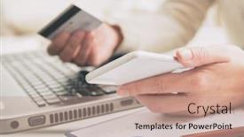  Presentation with credit card - Cool new slide deck with womans hand holding credit card backdrop and a coral colored foreground