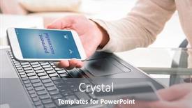  Presentation with credit card icon - PPT theme with womans-hand-holding-credit-card background and a gray colored foreground