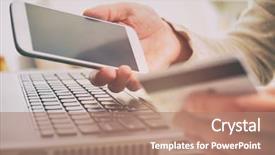  Presentation with credit card - PPT theme enhanced with womans hand holding credit card background and a  colored foreground