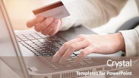  Presentation with cyber credit card crime - Audience pleasing presentation theme consisting of womans hand holding credit card backdrop and a  colored foreground