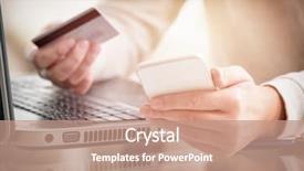  Presentation with cyber credit card crime - PPT theme featuring womans hand holding credit card background and a coral colored foreground