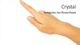  Presentation with press - Audience pleasing PPT theme consisting of woman's hand press button backdrop and a white colored foreground