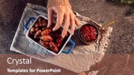  Presentation with pigs - Colorful slide set enhanced with womans-hand-reaches-for-dish backdrop and a coral colored foreground