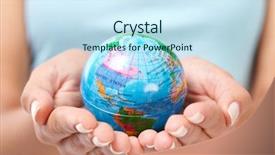  Presentation with people hold hand around globe - Slides enhanced with woman's hand with globe background and a cool aqua colored foreground