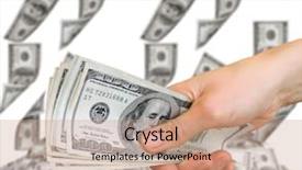  Presentation with money - Slide set with womans hand with money background and a coral colored foreground