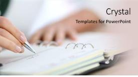  Presentation with agenda - Audience pleasing presentation consisting of woman's hand writing backdrop and a soft green colored foreground