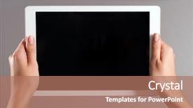  Presentation with tablet - Cool new presentation theme with womans hands holding a tablet backdrop and a coral colored foreground