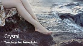  Presentation with beach - Beautiful slide deck featuring woman's legs on stony beach backdrop and a dark gray colored foreground
