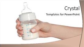  Presentation with baby bottle - Colorful theme enhanced with womans nipple - female hand holding a baby backdrop and a white colored foreground