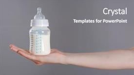  Presentation with baby bottle - PPT layouts featuring womans nipple - female hand holding a baby background and a gray colored foreground