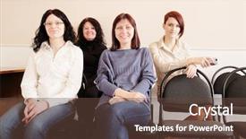  Presentation with middle class - Slide set with womans sitting in education class background and a  colored foreground