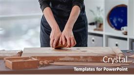  Presentation with pottery - Cool new PPT theme with womanworking-with-clay-at-pottery backdrop and a violet colored foreground