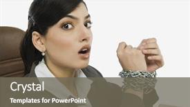  Presentation with chain - Audience pleasing theme consisting of struggle business women - businesswoman's hands tied up backdrop and a gray colored foreground