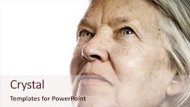  Presentation with elderly - Theme featuring wise women - elderly woman's portrait isolated background and a lemonade colored foreground