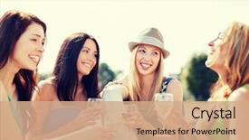  Presentation with holidays - Colorful presentation theme enhanced with wine women - summer holidays and vacation backdrop and a coral colored foreground