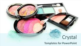  Presentation with eye care retina - Cool new PPT theme with women accessories - bright eye shadows and rouge backdrop and a cool aqua colored foreground