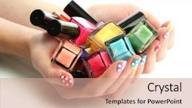  Presentation with nail - Slide set with women accessories - woman hands with nail polishes background and a coral colored foreground