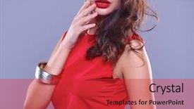  Presentation with girl in red dress - Colorful slides enhanced with women accessories - young woman wearing a red backdrop and a  colored foreground