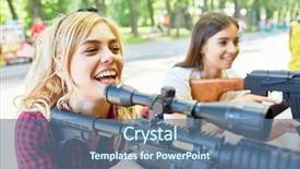  Presentation with amusement park - PPT theme consisting of women aiming with big rifle background and a ocean colored foreground