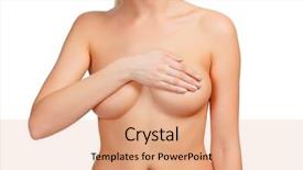  Presentation with radiology breast cancer - Slide set enhanced with women anatomy - breast cancer concept woman touching background and a coral colored foreground