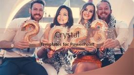  Presentation with new year - PPT theme with women-and-men-celebrating background and a coral colored foreground