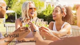  Presentation with lemonade - PPT theme consisting of women and men drinking lemonade background and a coral colored foreground