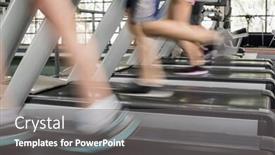  Presentation with running treadmill - PPT theme featuring women and men running on a treadmill at the gym background and a gray colored foreground