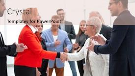  Presentation with women meeting - Amazing presentation theme having women-are-shaking-hands backdrop and a lemonade colored foreground