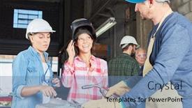  Presentation with downstream processing - Colorful theme enhanced with women-are-trained-in-metal backdrop and a teal colored foreground