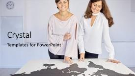  Presentation with world map puzzle - Colorful PPT theme enhanced with women assemble world map puzzle backdrop and a lemonade colored foreground