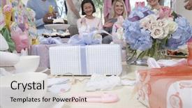  Presentation with baby shower gifts - Colorful PPT theme enhanced with women at a baby shower backdrop and a lemonade colored foreground