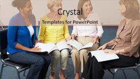  Presentation with club - Colorful slide deck enhanced with women at book club backdrop and a coral colored foreground