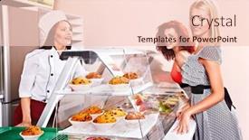  Presentation with cafeteria - Amazing slide deck having women-at-cafeteria-buying-food backdrop and a lemonade colored foreground