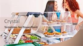  Presentation with cafeteria - Beautiful PPT theme featuring women-at-cafeteria-buying-food backdrop and a lemonade colored foreground