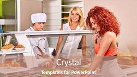  Presentation with cafeteria - Colorful presentation enhanced with women-at-cafeteria-buying-food backdrop and a coral colored foreground