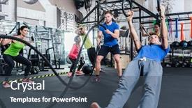  Presentation with training - Audience pleasing presentation consisting of women at functional fitness backdrop and a ocean colored foreground